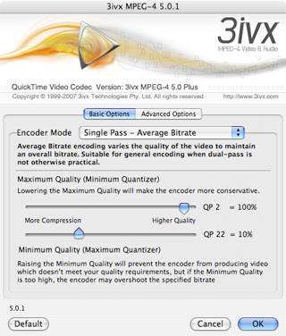 3ivx MPEG-4 5.0.1 for Mac OS - Average Bitrate