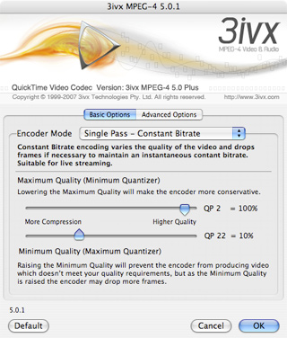 3ivx MPEG-4 5.0.1 for Mac OS - Constant Bitrate