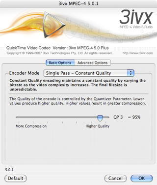 3ivx MPEG-4 5.0.1 for Mac OS - Constant Quality