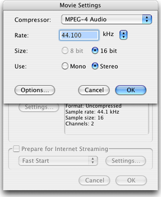 QuickTime Pro - Audio Settings