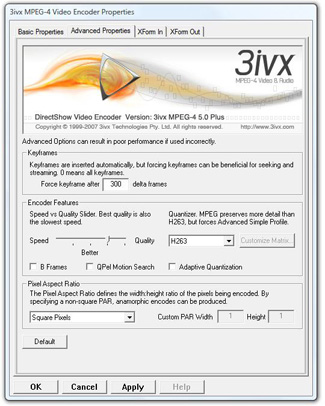 3ivx D4 4.5 for Windows - Advanced Options